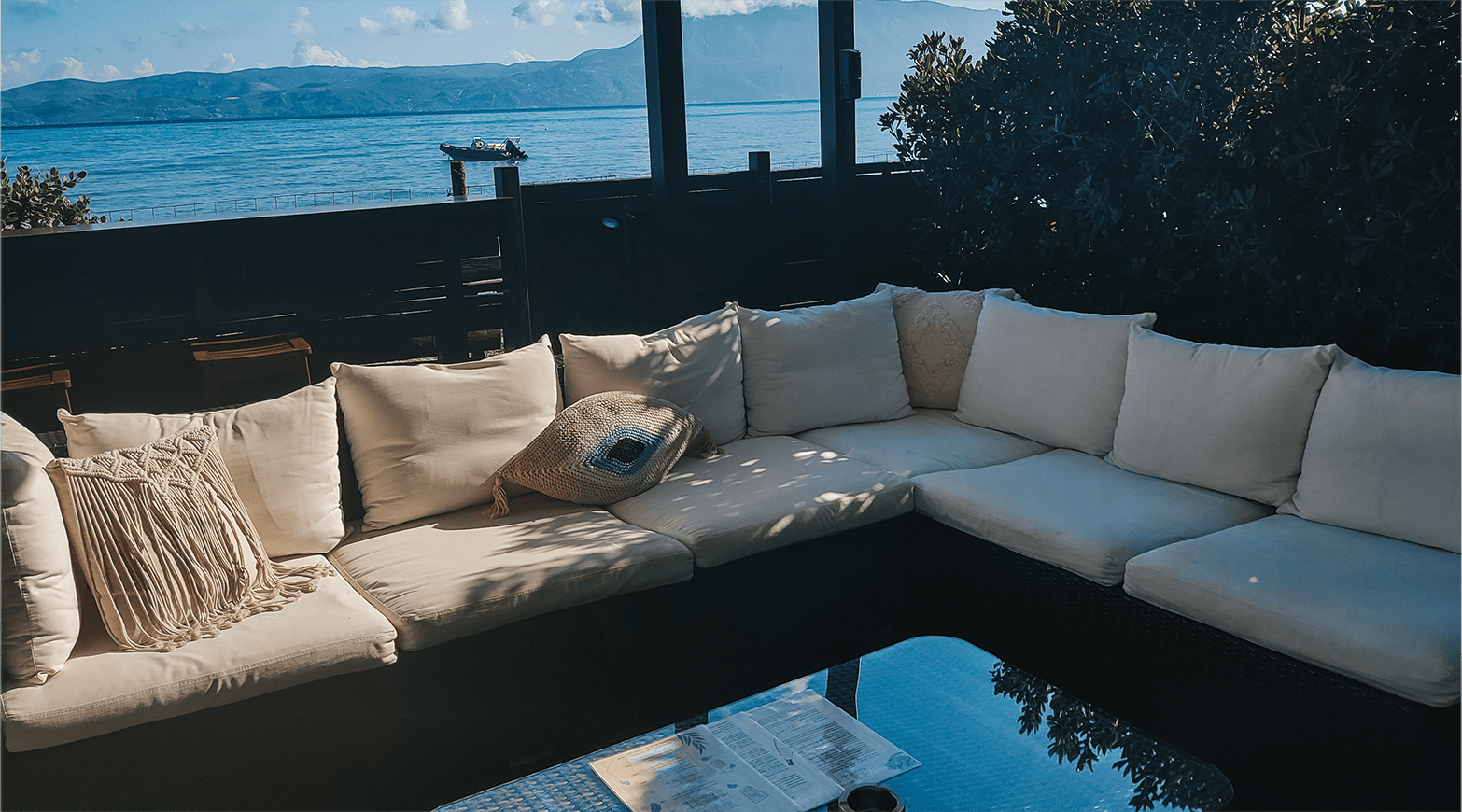 Outside sofa with sea view